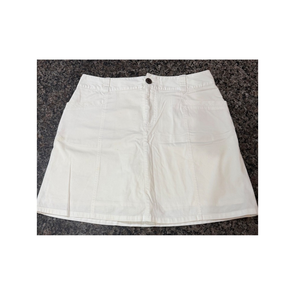 White Cotton Blend A-Line Mini Skort with Pockets and Built-in Shorts